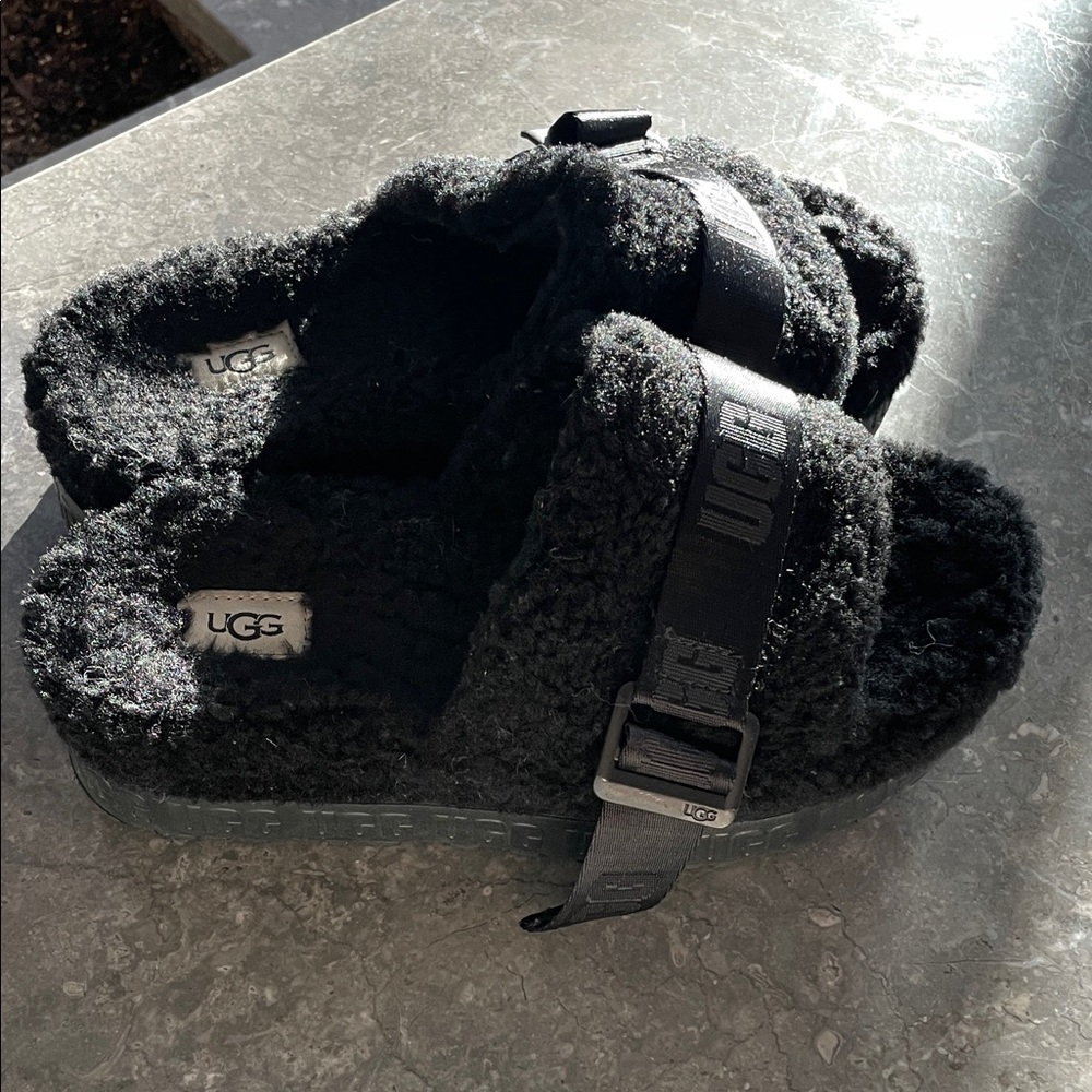 UGG Platform Black Slippers